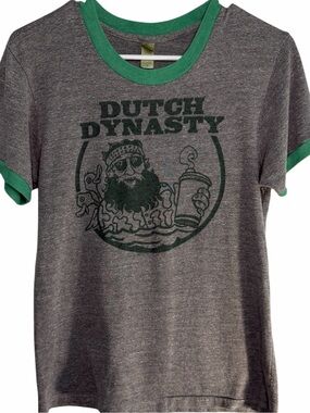 Dutch Bros SMALL “Dutch Dynasty” RARE VINTAGE Gray + Green Ringer Tee DB 1992